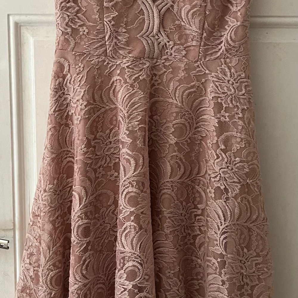 City Triangles Lace Dress Blush Pink Hi-Low V-Neck Sleeveless Size 7